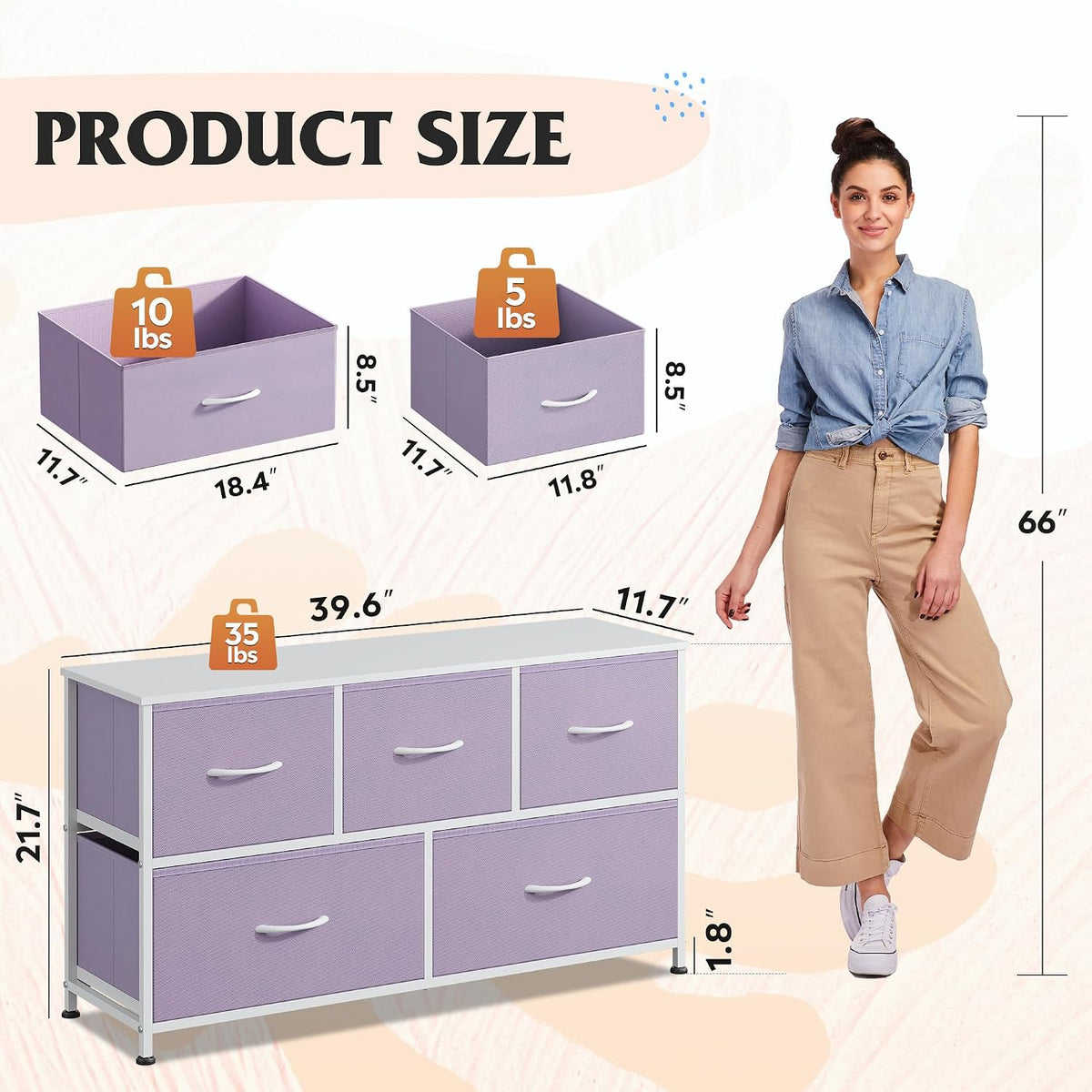 Wide Dresser for Bedroom, 5 Drawer Chest of Drawers, Dark Grey