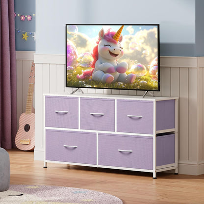 Wide Dresser for Bedroom, 5 Drawer Chest of Drawers, Dark Grey