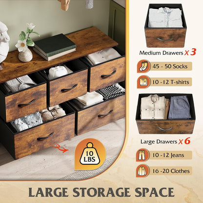 Wide Dresser for Bedroom, 5 Drawer Chest of Drawers, Dark Grey