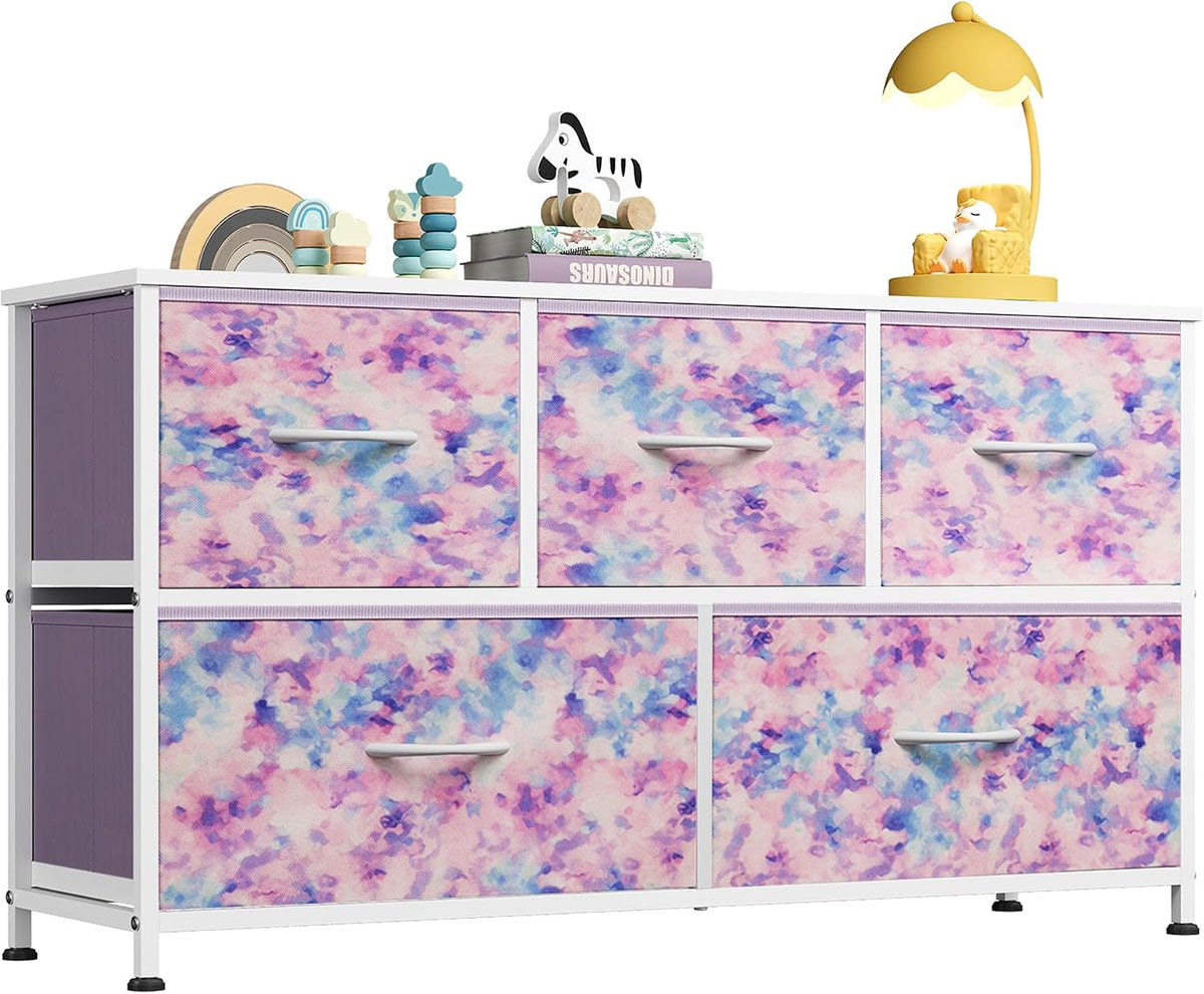 Wide Dresser for Bedroom, 5 Drawer Chest of Drawers, Dark Grey