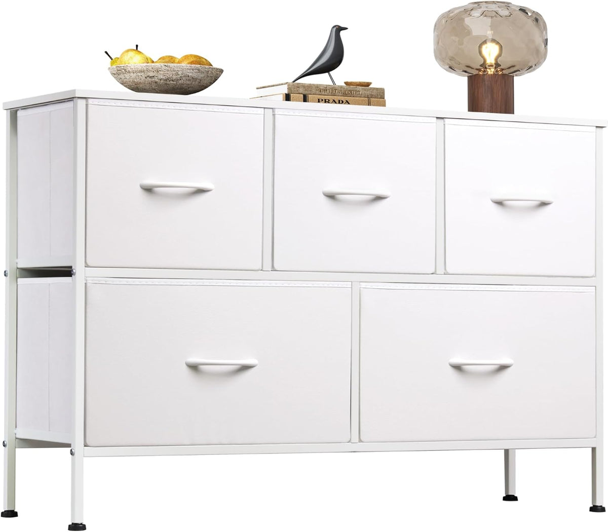 Wide Dresser for Bedroom, 5 Drawer Chest of Drawers, Dark Grey