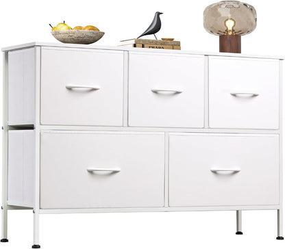 Wide Dresser for Bedroom, 5 Drawer Chest of Drawers, Dark Grey