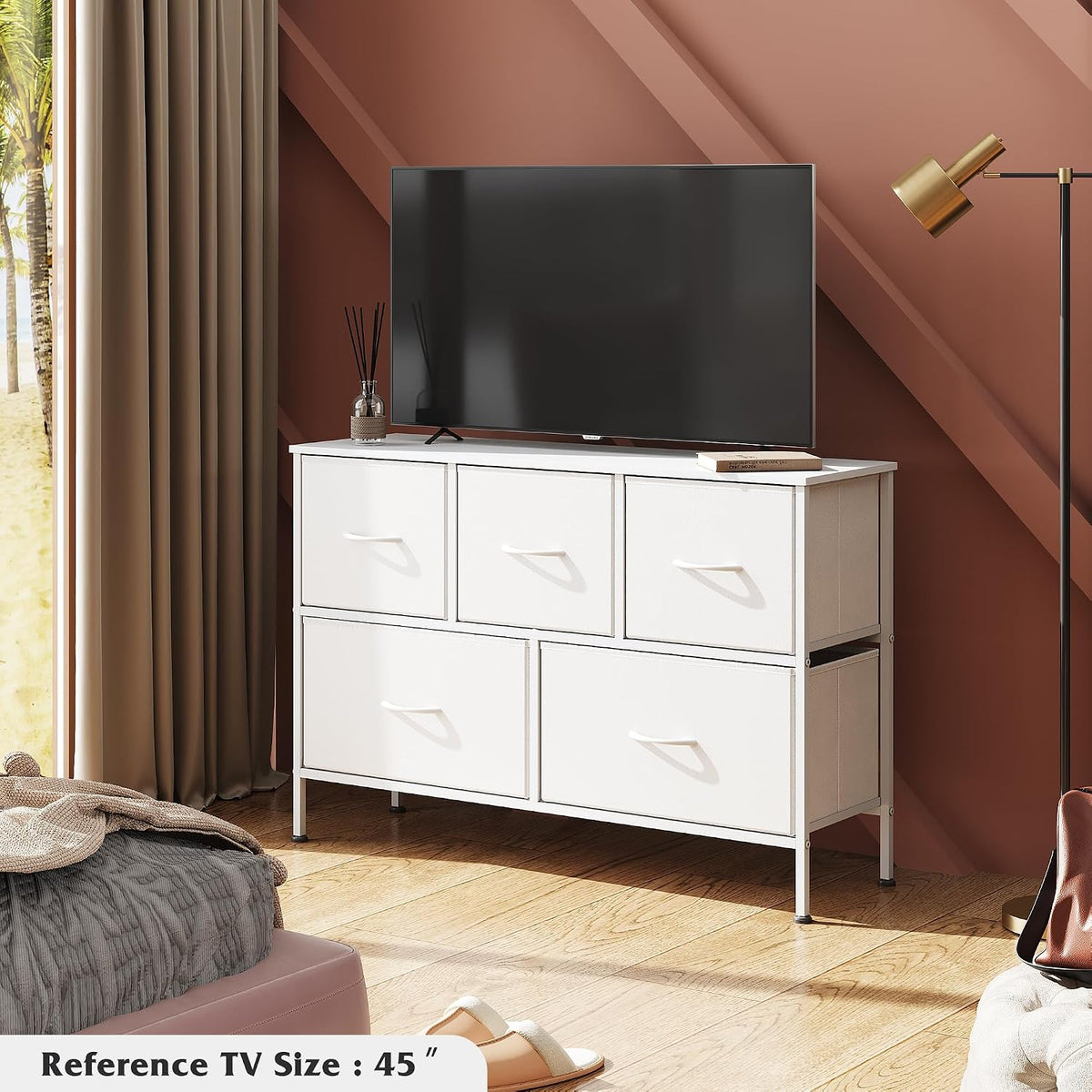 Wide Dresser for Bedroom, 5 Drawer Chest of Drawers, Dark Grey