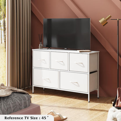 Wide Dresser for Bedroom, 5 Drawer Chest of Drawers, Dark Grey