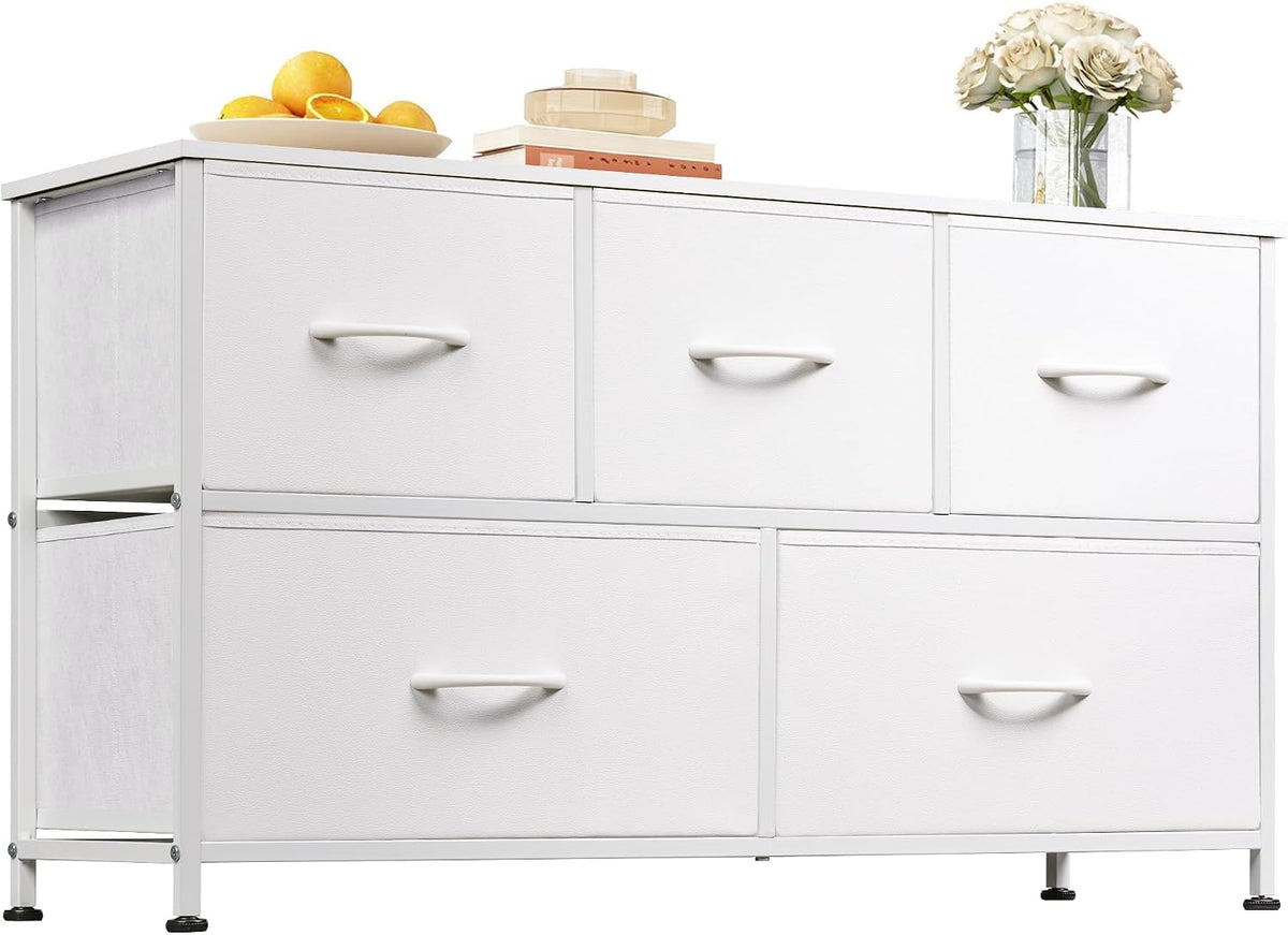 Wide Dresser for Bedroom, 5 Drawer Chest of Drawers, Dark Grey