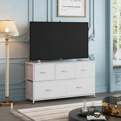 Wide Dresser for Bedroom, 5 Drawer Chest of Drawers, Dark Grey