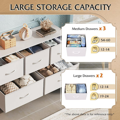 Wide Dresser for Bedroom, 5 Drawer Chest of Drawers, Dark Grey
