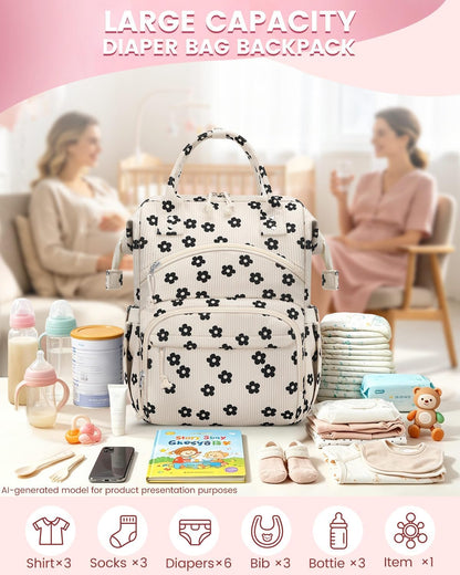 Corduroy Diaper Backpack for Mom,Travel Baby Diaper Bag for Girls&Boys
