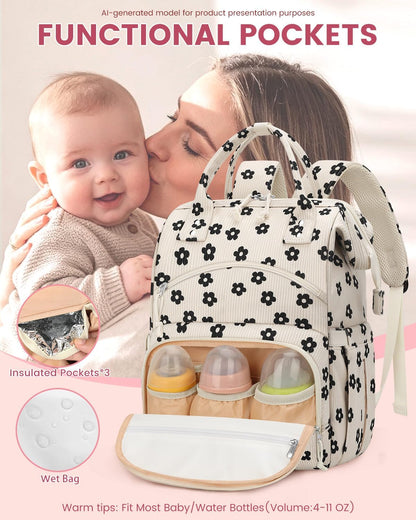 Corduroy Diaper Backpack for Mom,Travel Baby Diaper Bag for Girls&Boys