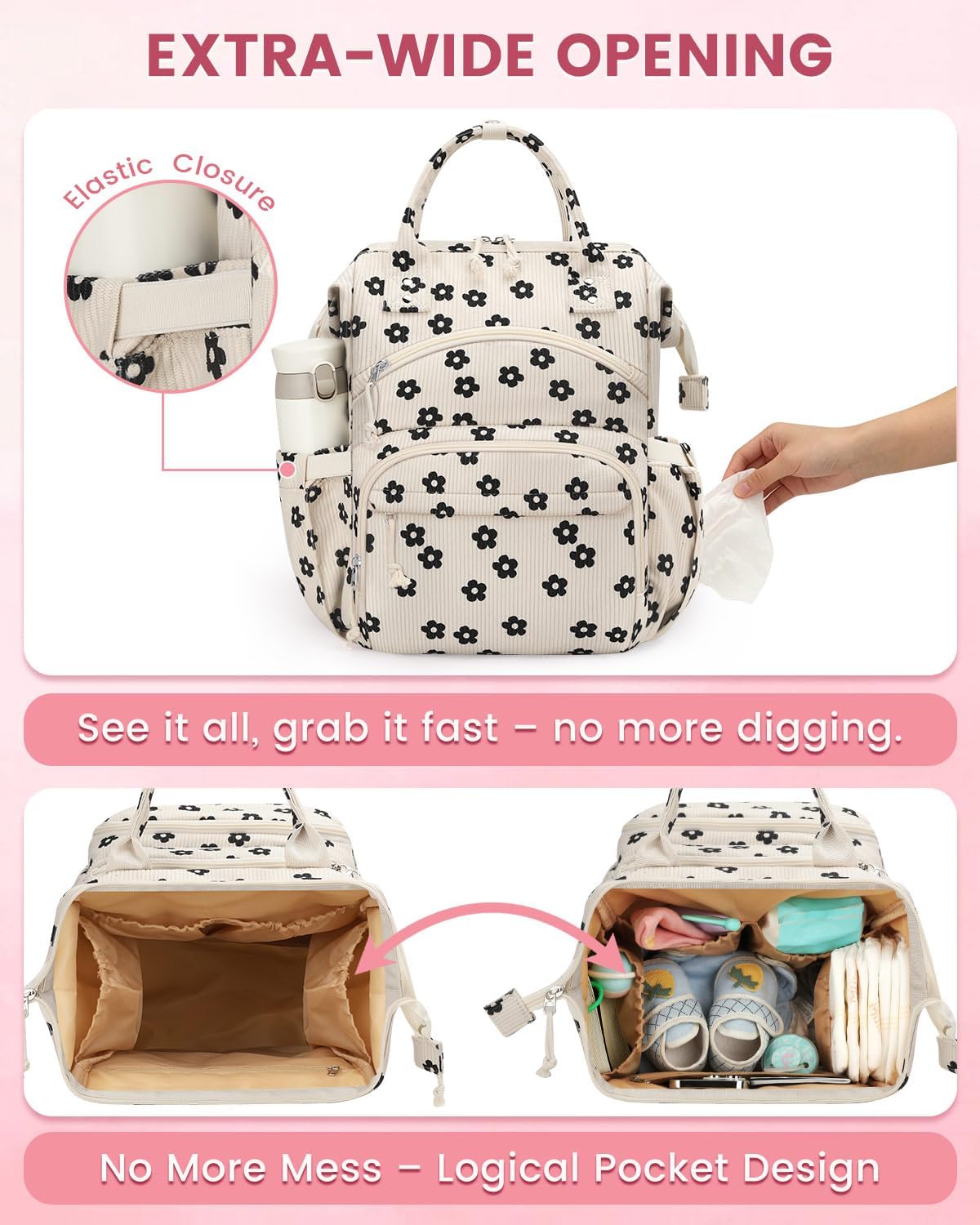 Corduroy Diaper Backpack for Mom,Travel Baby Diaper Bag for Girls&Boys