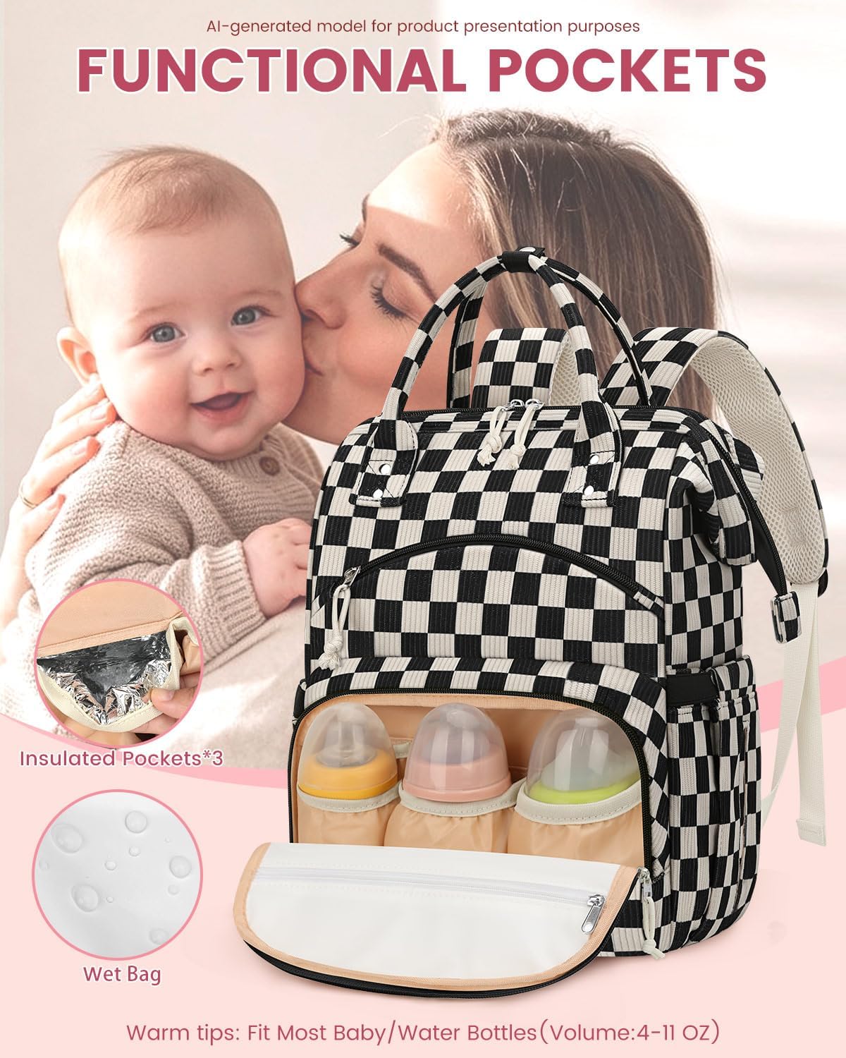 Corduroy Diaper Backpack for Mom,Travel Baby Diaper Bag for Girls&Boys