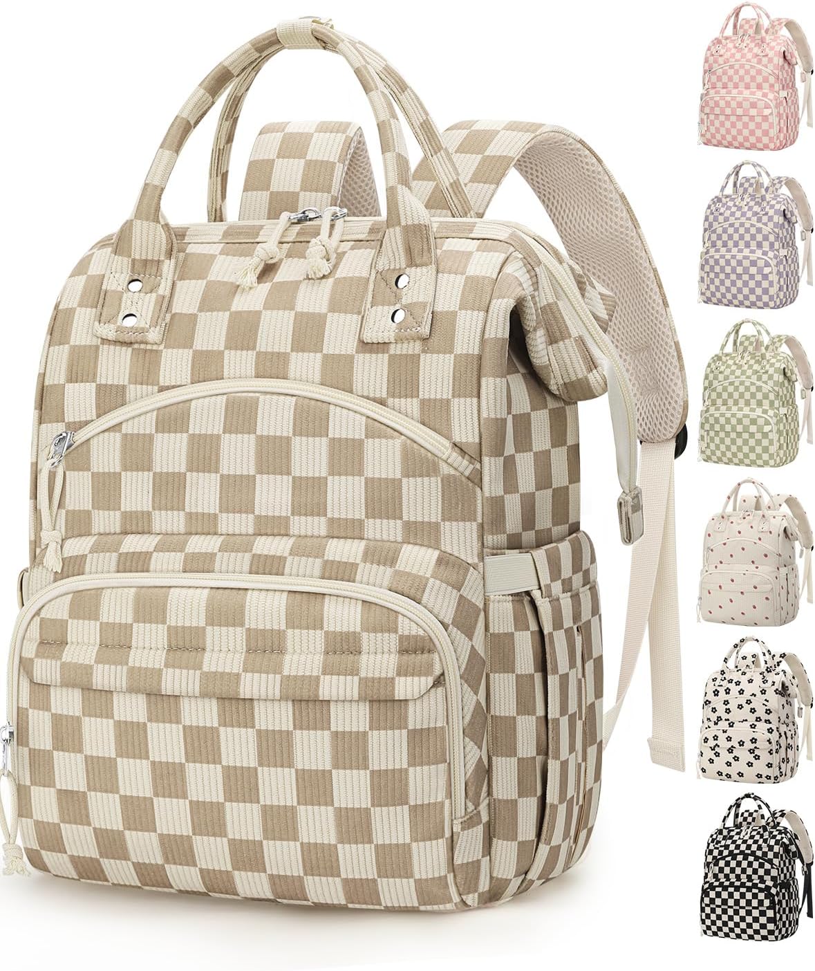 Corduroy Diaper Backpack for Mom,Travel Baby Diaper Bag for Girls&Boys