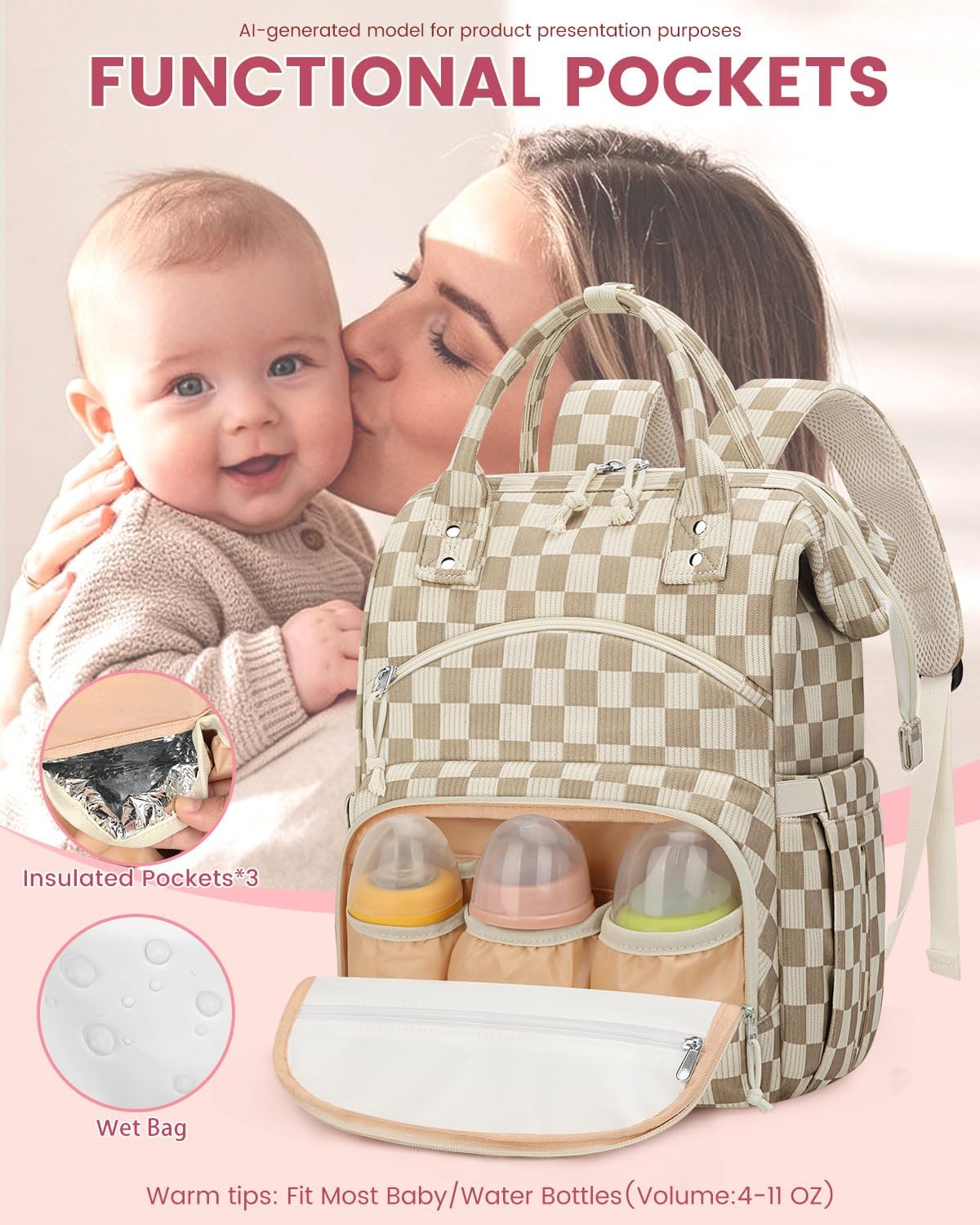 Corduroy Diaper Backpack for Mom,Travel Baby Diaper Bag for Girls&Boys