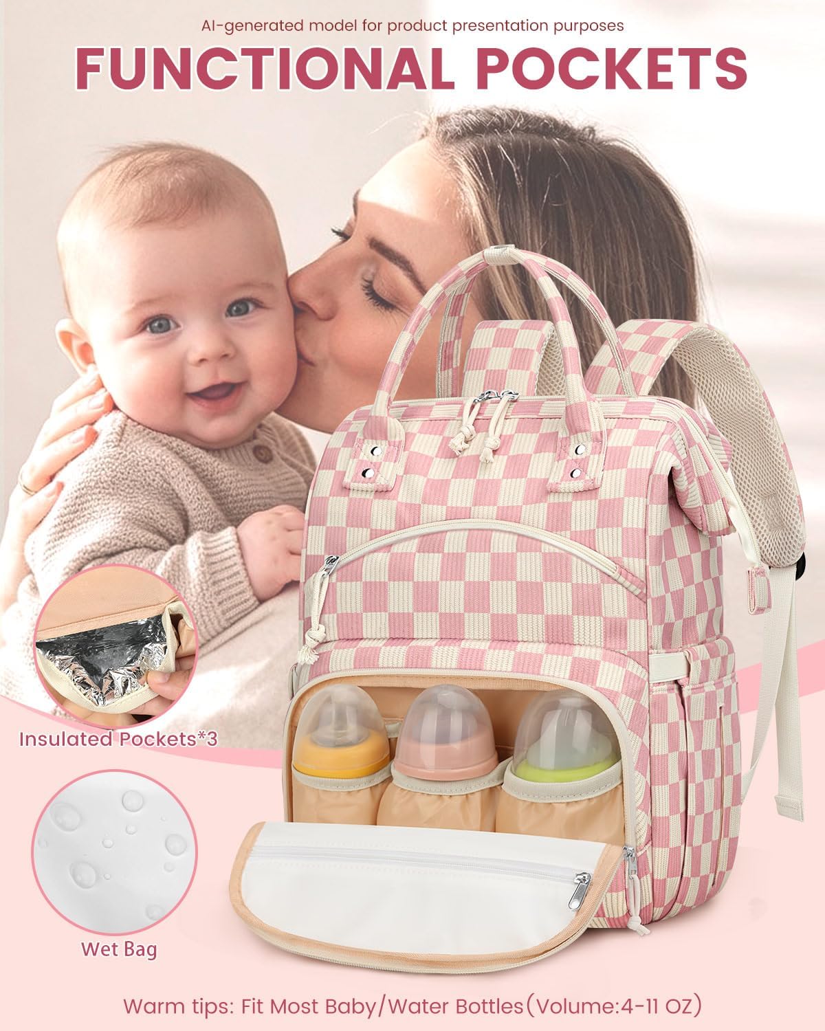 Corduroy Diaper Backpack for Mom,Travel Baby Diaper Bag for Girls&Boys