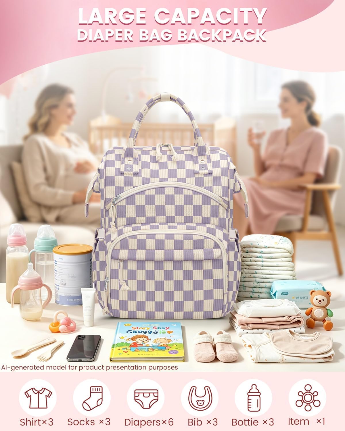 Corduroy Diaper Backpack for Mom,Travel Baby Diaper Bag for Girls&Boys