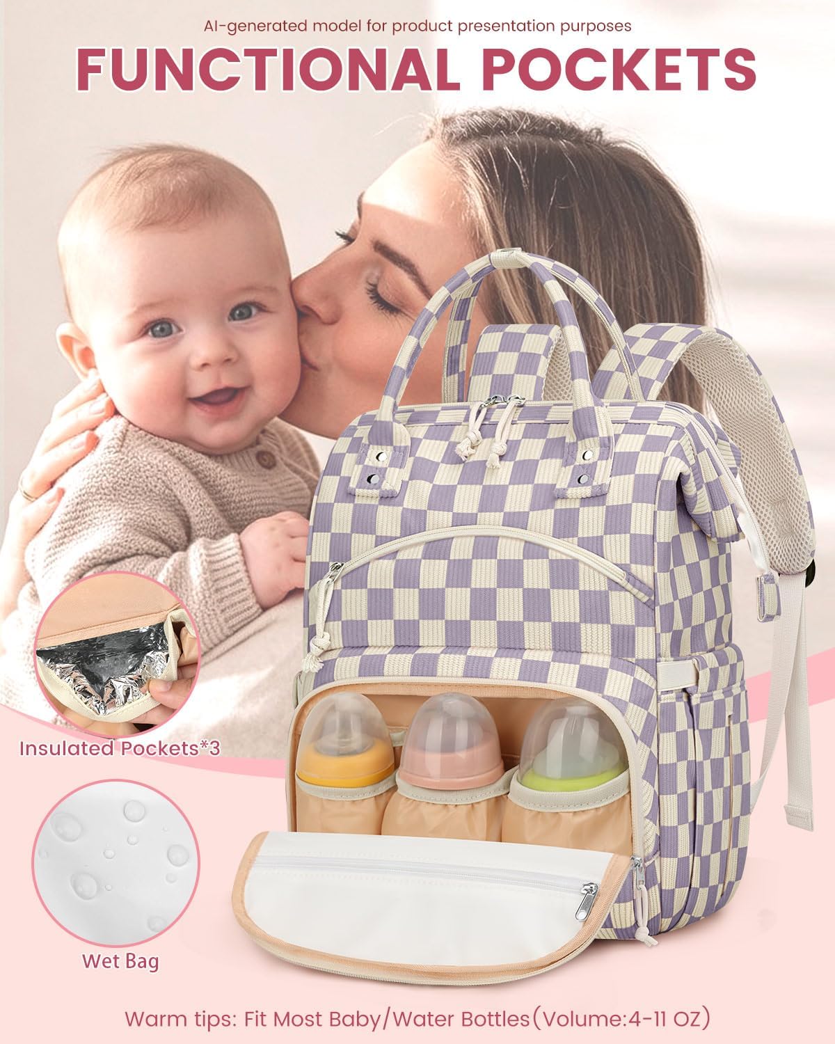 Corduroy Diaper Backpack for Mom,Travel Baby Diaper Bag for Girls&Boys