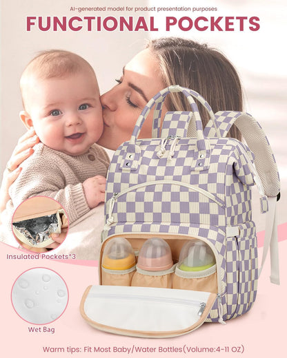 Corduroy Diaper Backpack for Mom,Travel Baby Diaper Bag for Girls&Boys