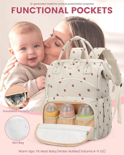 Corduroy Diaper Backpack for Mom,Travel Baby Diaper Bag for Girls&Boys