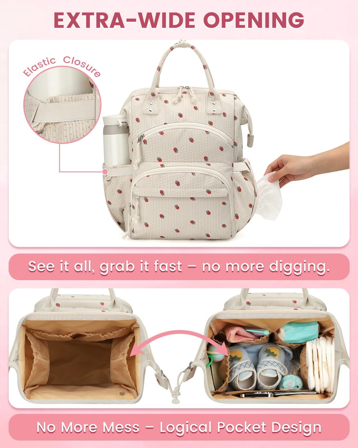 Corduroy Diaper Backpack for Mom,Travel Baby Diaper Bag for Girls&Boys
