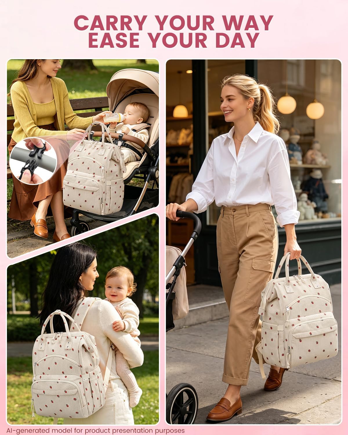 Corduroy Diaper Backpack for Mom,Travel Baby Diaper Bag for Girls&Boys