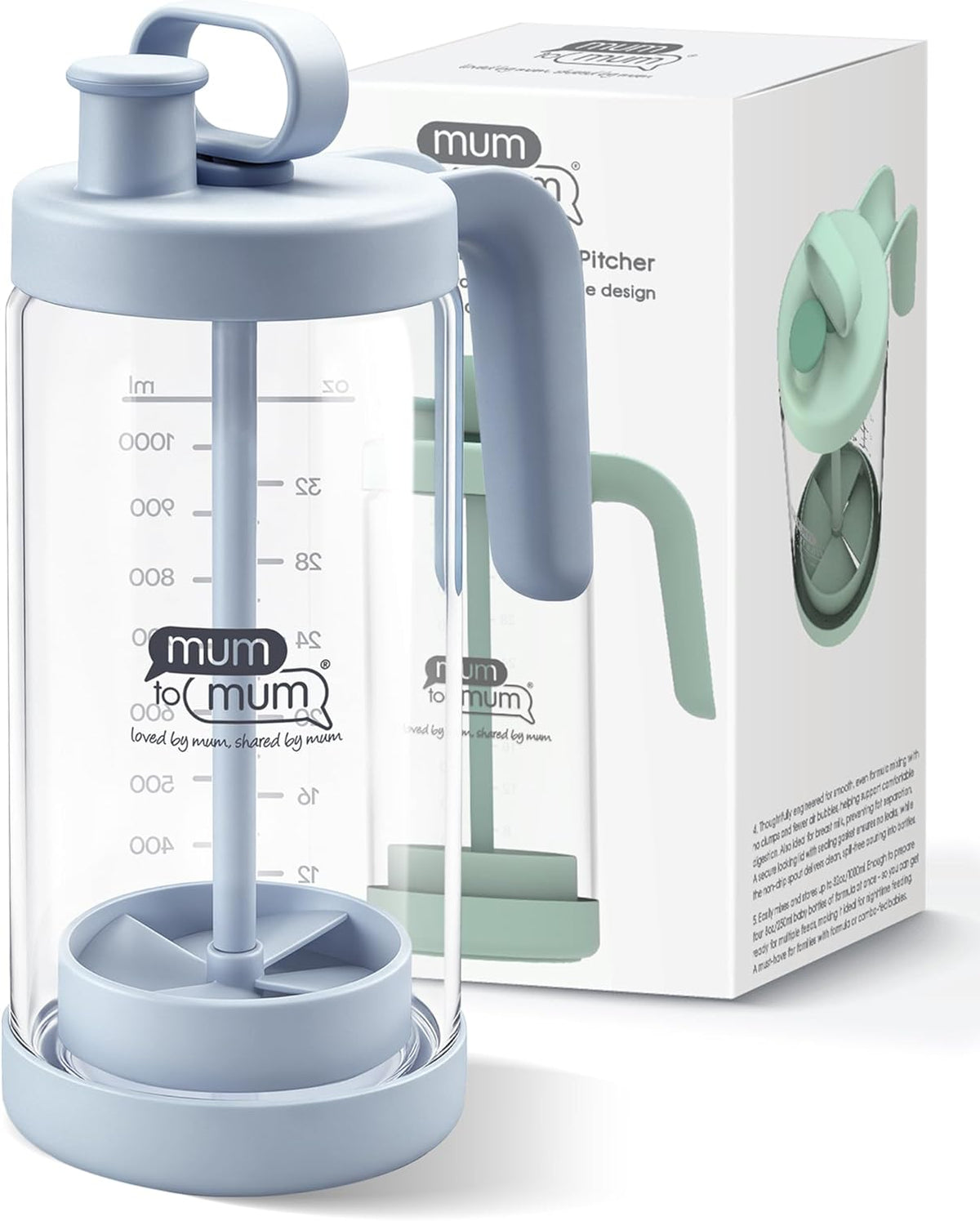 MUM TO MUM 32oz Borosilicate Glass Formula Mixing Pitcher, Glass Breast Milk Pitcher,Milk Storage Container,Baby Formula Pitcher(Light green)