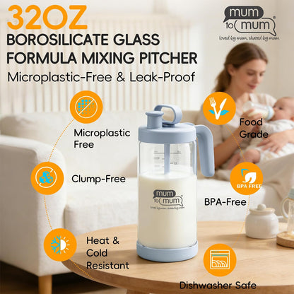 MUM TO MUM 32oz Borosilicate Glass Formula Mixing Pitcher, Glass Breast Milk Pitcher,Milk Storage Container,Baby Formula Pitcher(Light green)