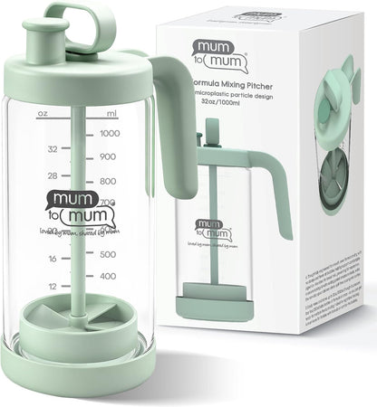 MUM TO MUM 32oz Borosilicate Glass Formula Mixing Pitcher, Glass Breast Milk Pitcher,Milk Storage Container,Baby Formula Pitcher(Light green)