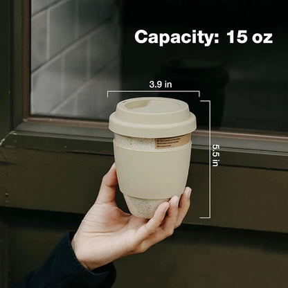Ceramic Travel Mugs with Silicone Lids, 15 oz Portable Coffee Mug Travel Unique To Go Mug, Reusable Coffee Cups with Non-Slip Sleeve, Cappuccino,Tea,Latte,Iced Coffee Cups, Dishwasher Safe