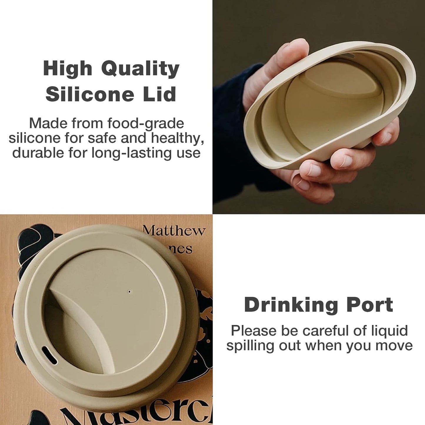 Ceramic Travel Mugs with Silicone Lids, 15 oz Portable Coffee Mug Travel Unique To Go Mug, Reusable Coffee Cups with Non-Slip Sleeve, Cappuccino,Tea,Latte,Iced Coffee Cups, Dishwasher Safe