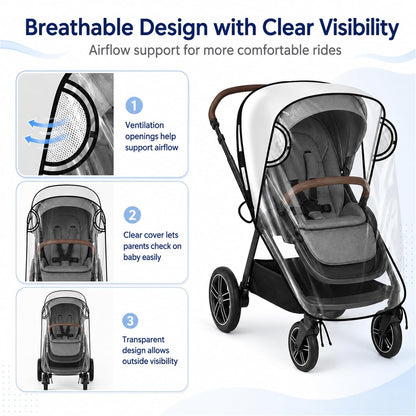 Stroller Rain Cover Compatible with Nuna Strollers, Clear Waterproof Windproof Baby Weather Shield, Breathable Stroller Cover for Rain Snow Dust, Foldable Travel Accessory