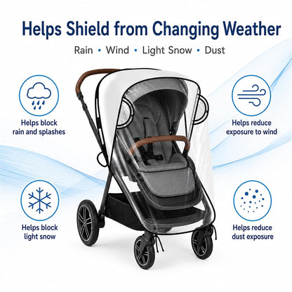 Stroller Rain Cover Compatible with Nuna Strollers, Clear Waterproof Windproof Baby Weather Shield, Breathable Stroller Cover for Rain Snow Dust, Foldable Travel Accessory