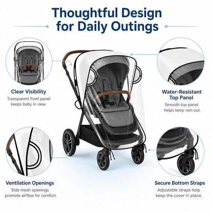 Stroller Rain Cover Compatible with Nuna Strollers, Clear Waterproof Windproof Baby Weather Shield, Breathable Stroller Cover for Rain Snow Dust, Foldable Travel Accessory