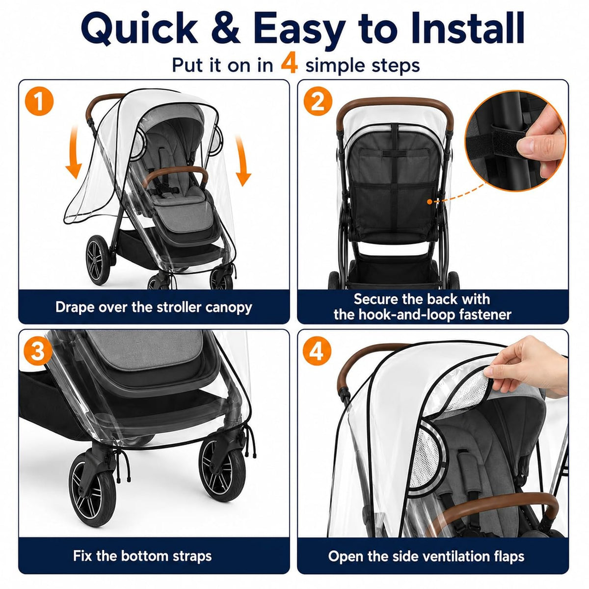 Stroller Rain Cover Compatible with Nuna Strollers, Clear Waterproof Windproof Baby Weather Shield, Breathable Stroller Cover for Rain Snow Dust, Foldable Travel Accessory