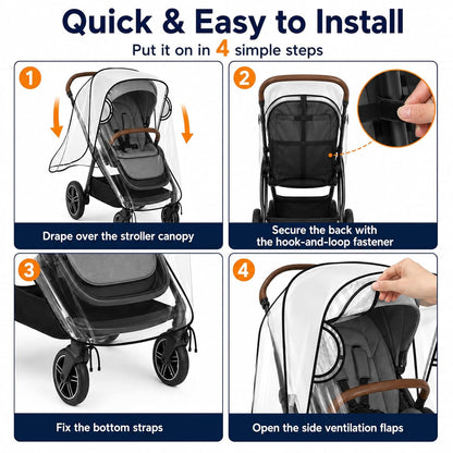 Stroller Rain Cover Compatible with Nuna Strollers, Clear Waterproof Windproof Baby Weather Shield, Breathable Stroller Cover for Rain Snow Dust, Foldable Travel Accessory