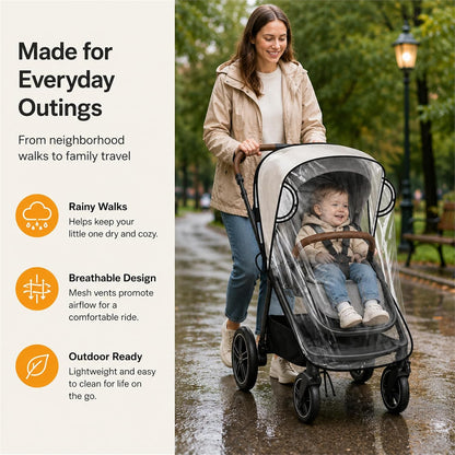 Stroller Rain Cover Compatible with Nuna Strollers, Clear Waterproof Windproof Baby Weather Shield, Breathable Stroller Cover for Rain Snow Dust, Foldable Travel Accessory