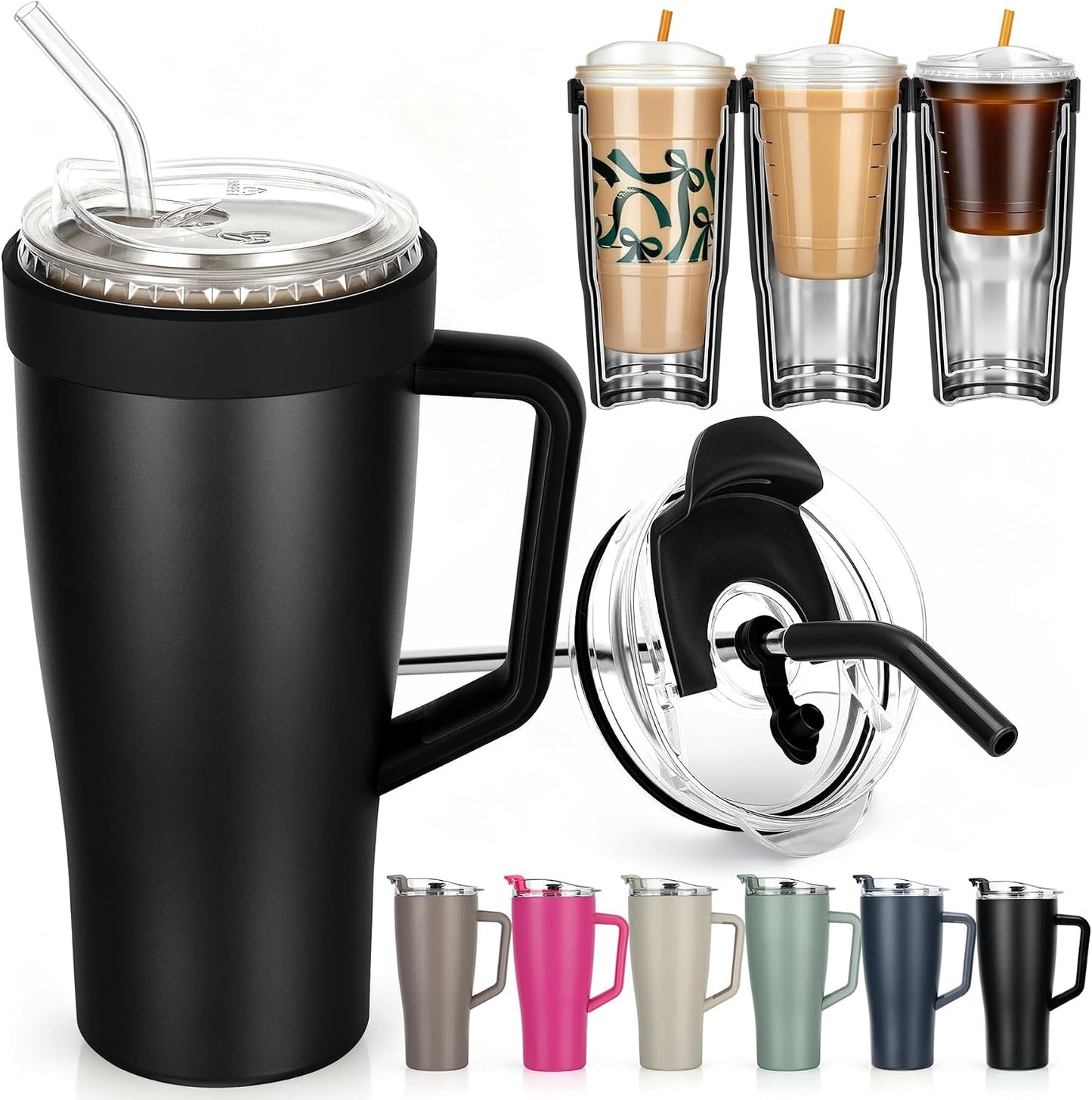 28 oz Iced Coffee Tumbler with Leak-Proof Lid – Stainless Steel Vacuum Insulated Travel Mug & Sleeve, Keeps Drinks Hot or Cold (Latte)