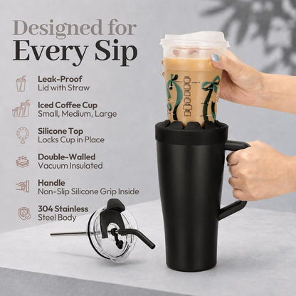 28 oz Iced Coffee Tumbler with Leak-Proof Lid – Stainless Steel Vacuum Insulated Travel Mug & Sleeve, Keeps Drinks Hot or Cold (Latte)