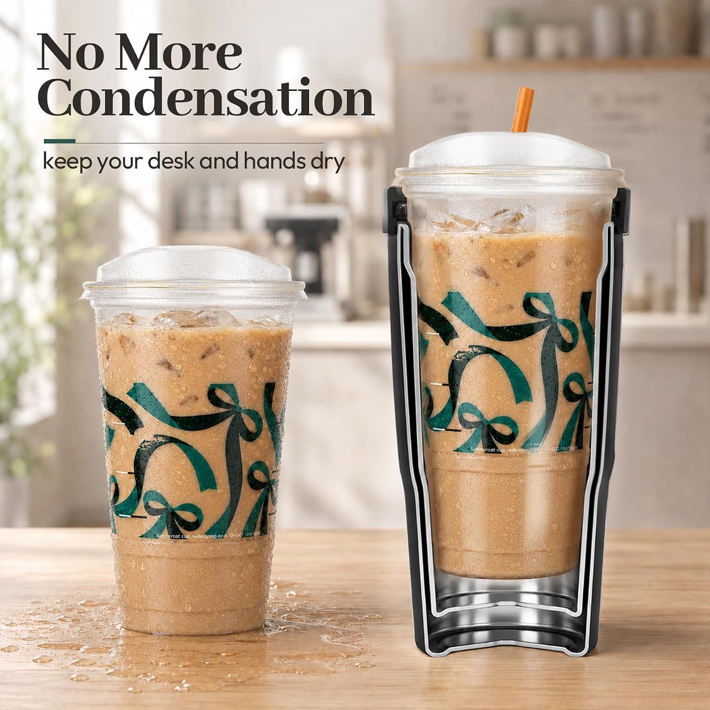 28 oz Iced Coffee Tumbler with Leak-Proof Lid – Stainless Steel Vacuum Insulated Travel Mug & Sleeve, Keeps Drinks Hot or Cold (Latte)