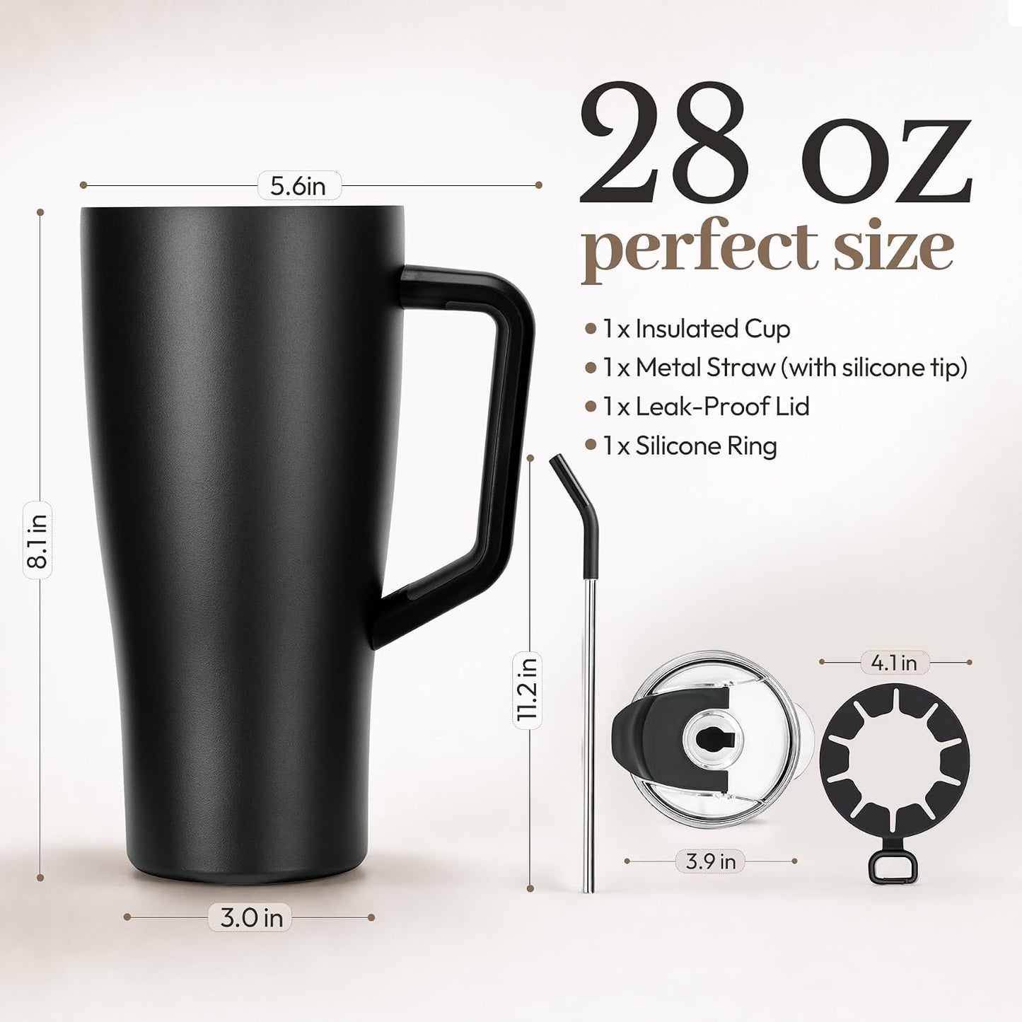 28 oz Iced Coffee Tumbler with Leak-Proof Lid – Stainless Steel Vacuum Insulated Travel Mug & Sleeve, Keeps Drinks Hot or Cold (Latte)