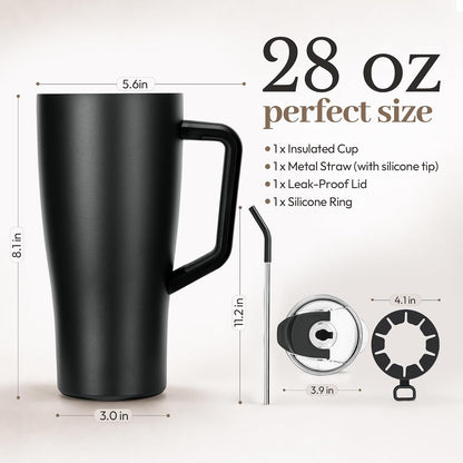 28 oz Iced Coffee Tumbler with Leak-Proof Lid – Stainless Steel Vacuum Insulated Travel Mug & Sleeve, Keeps Drinks Hot or Cold (Latte)