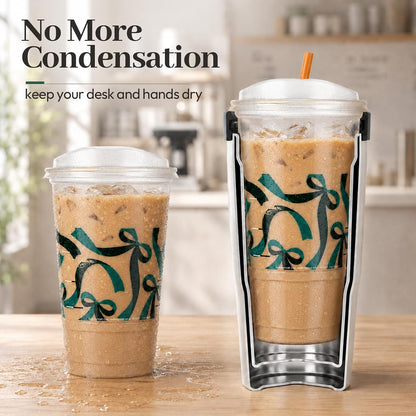 28 oz Iced Coffee Tumbler with Leak-Proof Lid – Stainless Steel Vacuum Insulated Travel Mug & Sleeve, Keeps Drinks Hot or Cold (Latte)