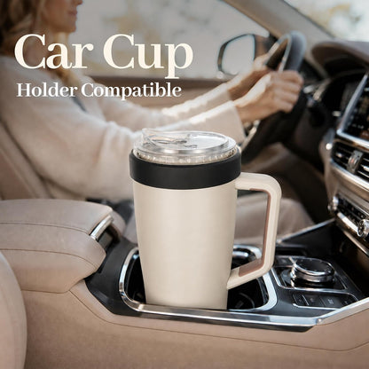 28 oz Iced Coffee Tumbler with Leak-Proof Lid – Stainless Steel Vacuum Insulated Travel Mug & Sleeve, Keeps Drinks Hot or Cold (Latte)