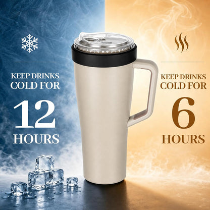 28 oz Iced Coffee Tumbler with Leak-Proof Lid – Stainless Steel Vacuum Insulated Travel Mug & Sleeve, Keeps Drinks Hot or Cold (Latte)