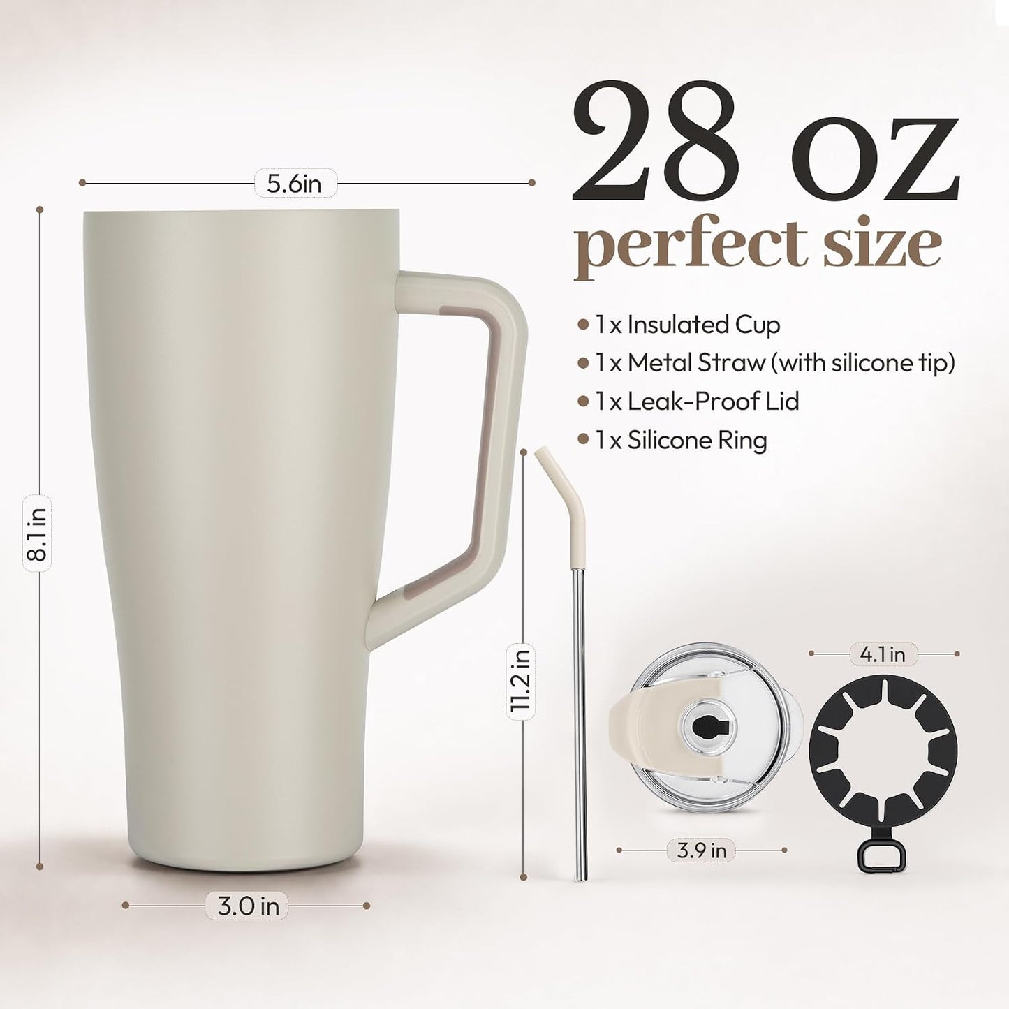 28 oz Iced Coffee Tumbler with Leak-Proof Lid – Stainless Steel Vacuum Insulated Travel Mug & Sleeve, Keeps Drinks Hot or Cold (Latte)