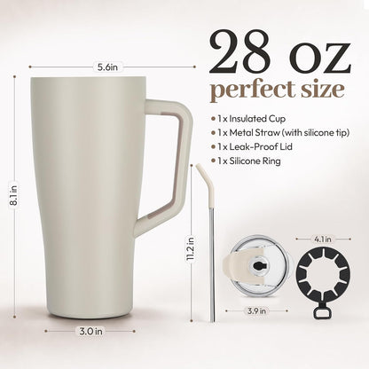 28 oz Iced Coffee Tumbler with Leak-Proof Lid – Stainless Steel Vacuum Insulated Travel Mug & Sleeve, Keeps Drinks Hot or Cold (Latte)