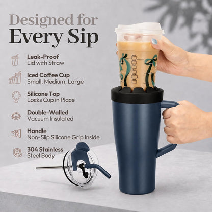 28 oz Iced Coffee Tumbler with Leak-Proof Lid – Stainless Steel Vacuum Insulated Travel Mug & Sleeve, Keeps Drinks Hot or Cold (Latte)