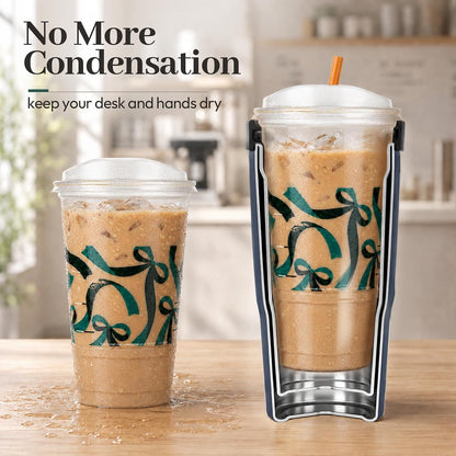 28 oz Iced Coffee Tumbler with Leak-Proof Lid – Stainless Steel Vacuum Insulated Travel Mug & Sleeve, Keeps Drinks Hot or Cold (Latte)