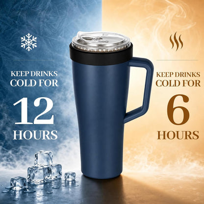 28 oz Iced Coffee Tumbler with Leak-Proof Lid – Stainless Steel Vacuum Insulated Travel Mug & Sleeve, Keeps Drinks Hot or Cold (Latte)