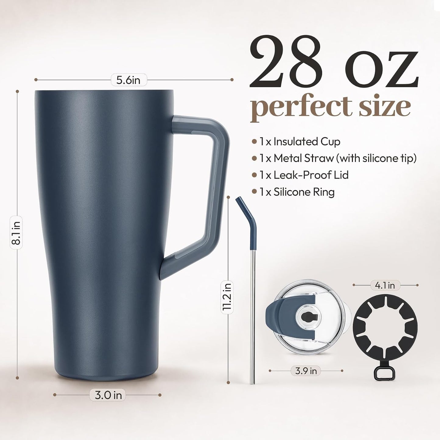 28 oz Iced Coffee Tumbler with Leak-Proof Lid – Stainless Steel Vacuum Insulated Travel Mug & Sleeve, Keeps Drinks Hot or Cold (Latte)