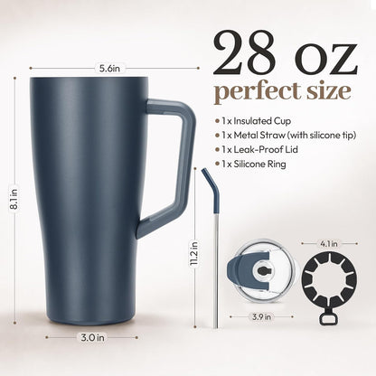 28 oz Iced Coffee Tumbler with Leak-Proof Lid – Stainless Steel Vacuum Insulated Travel Mug & Sleeve, Keeps Drinks Hot or Cold (Latte)
